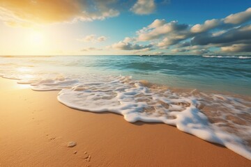 Obraz premium Sunny beach with gentle waves under a clear blue sky