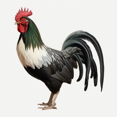 Vibrant rooster, full body, showcased against a white background.