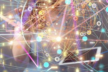 Global network. Blockchain. 3D illustration. Neural networks and artificial intelligence. Abstract