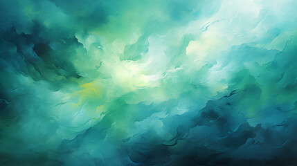 Fototapeta premium Teal and Green Ribbons: Paint flowing ribbons or bands of teal and green across the canvas, allowing them to intersect and overlap organically. 