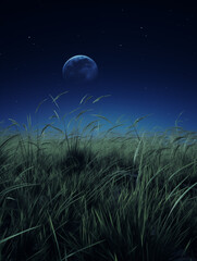 Fototapeta na wymiar Grass under moonlight at night,created with Generative AI tecnology.