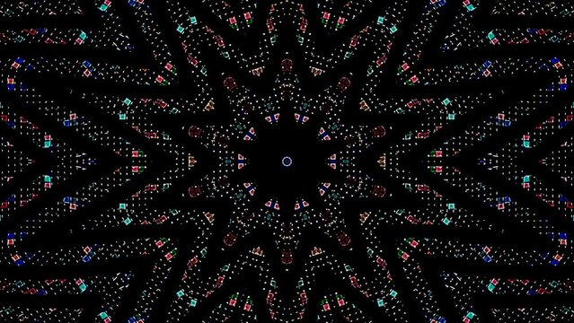 abstract lines colorful dots light shining round shape in center, black background	
