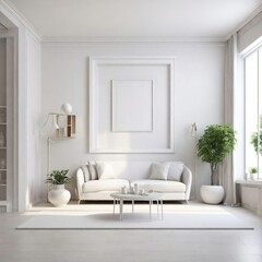 Frame white layout in the living room interior. Generative AI