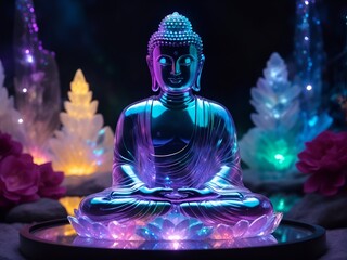 Illuminated Buddha Statue, Calm and Peaceful Meditation