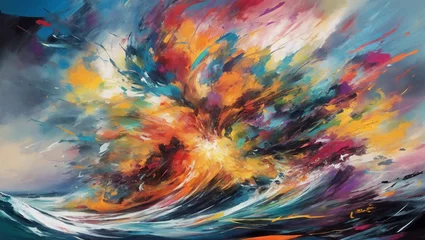 Foto auf Acrylglas Gemixte farben abstract expressionism, where the sea of emotions is captured in a mesmerizing painting, with a storm of colors that evoke a range of feelings