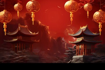 Fototapeta premium background happy new year china lanscape with generative ai