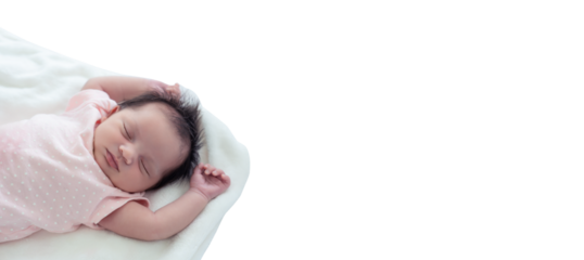 Newborn Baby portrait Newborn Baby Girl sleeping on cozy bed Infant mixed race baby get sweet dream and good sleeping until morning with copy space use for advertising	