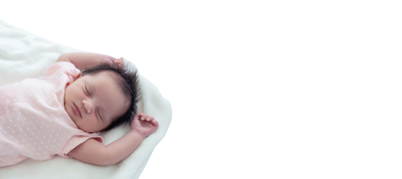 Newborn Baby portrait Newborn Baby Girl sleeping on cozy bed Infant mixed race baby get sweet dream and good sleeping until morning with copy space use for advertising	