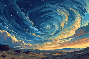 Whirling starry sandstorms, painting the desert sky with a mesmerizing celestial dance - Generative AI