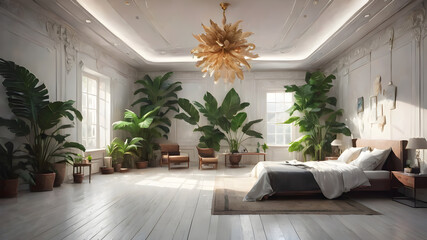 Fototapeta premium Luxurious Modern Living Room Inside a Hotel with Pool View Featuring Stylish Furniture and Elegant Interior Design
