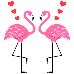 couple pink flamingo with heart