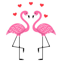 couple pink flamingo with heart