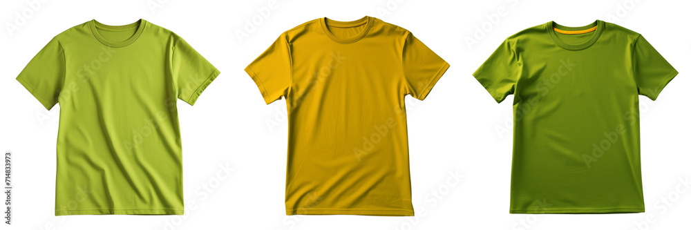 Wall mural Set of plain Olive color t-shirt template front view mock up isolated on a transparent background