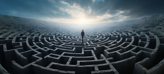 A metaphorical representation of success is portrayed as a person navigates a maze, symbolizing the resilience and strategic thinking