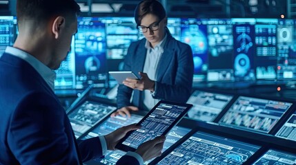 engineer system administrator Computer. of Telecommunications Company in operation Office Room datacenter