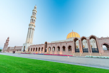 The Sultan Qaboos Grand Mosque view in golden hour