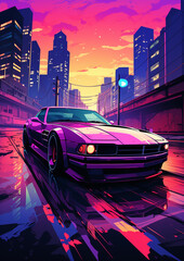 Fototapeta na wymiar Purple sport car wallpaper on the street modern poster