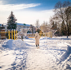 Landscape shot of the winter village. Season