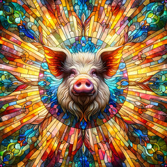 Stained glass pig