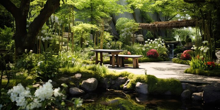 Signifies tranquility, aesthetics, and natural elements in the garden