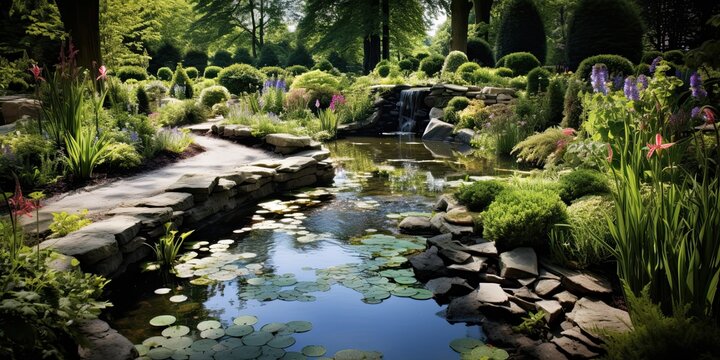 Involves ponds, fountains, or streams integrated into the garden design