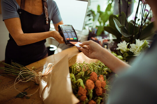 Florist shop transaction with credit card payment