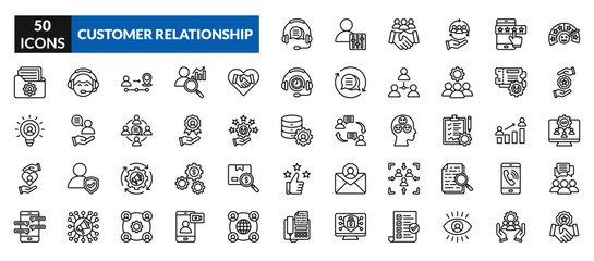 CUSTOMER RELATIONSHIP linear icon collection set