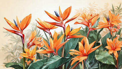 Blooming strelitzia flowers in a flower garden for decorative purposes Artful flower pictures