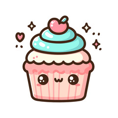 Cute cupcake character design, Sweet bakery pastry design, vector illustration, kawaii cupcake icon, generative ai
