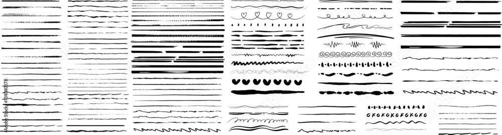 Poster a wide array of hand-drawn brush strokes, lines, and squiggles in black ink. hand-drawn brush stroke