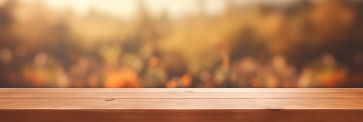 Wooden table top with blurred background - obrazy, fototapety, plakaty