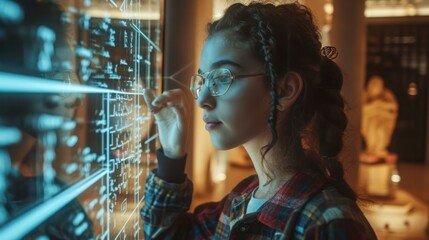 Teen writing complex math equation