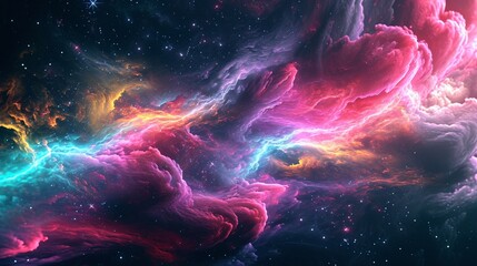 Nebula of Neon Waves creating an otherworldly digital canvas. - obrazy, fototapety, plakaty