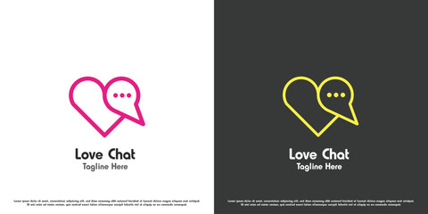 Love chat logo design illustration. Love heart icon shape message chat email post social media online dating app. Linear symbol minimal simple modern creative unique solid basic geometric bubble.
