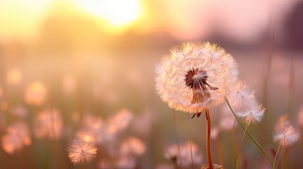 A tranquil and atmospheric photograph capturing the serene beauty of a peach-colored dandelion. Generative AI