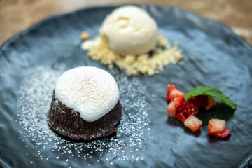 Chocolate Lava with strawberry and ice-cream
