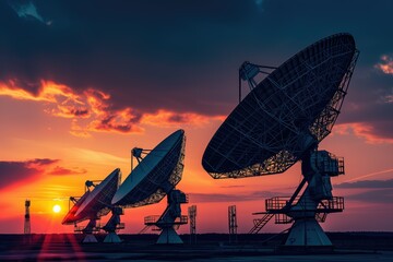 Global connectivity provided by satellite dish array for digital infrastructure.