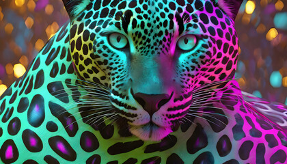 y2k, leopard, close up, neon, glow, blur, vibrant, textur, hinetrgrund, copy space, tier, modern, neu, pink, türkis, trend, 80s, 90s, leuchtend, bokeh, 