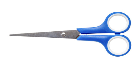 Small multipurpose scissors with blue handle isolated on white background with clipping path