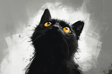 black cat，handdraw，Japanese comics，anime style