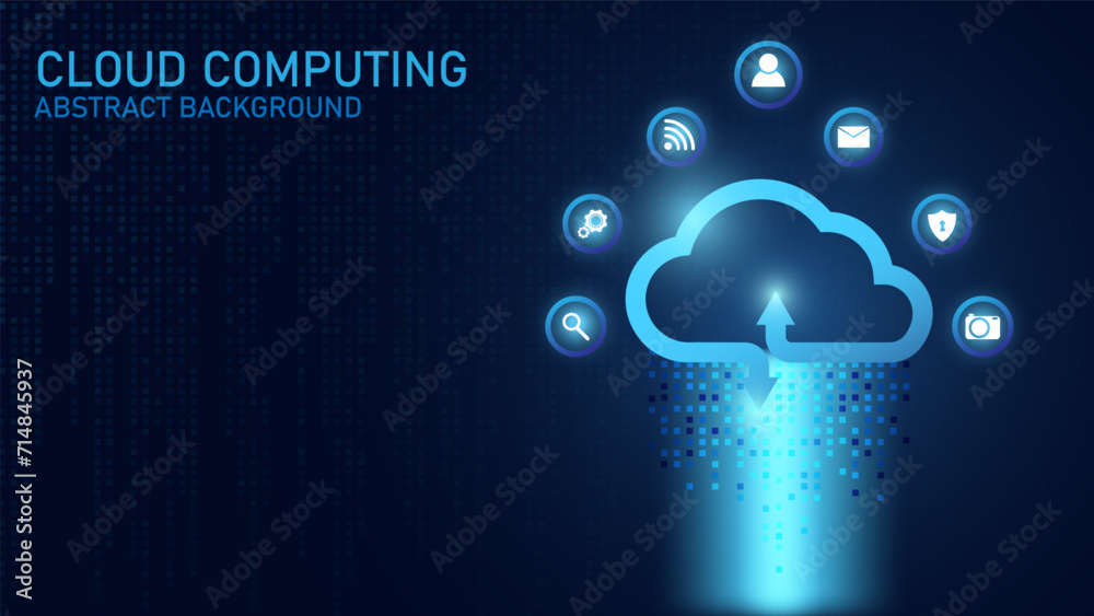 Leinwandbilder Cloud Computing technology Internet and cyber technology concept. Abstract cloud connection technology on a blue color background. Cloud Computing network with internet icons. Vector and Illustration
