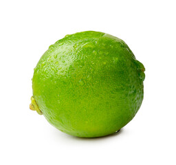 Front view of fresh green lemon fruit isolated on white background with clipping path