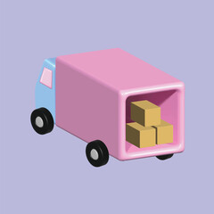 Delivery truck concept. Realistic 3d object cartoon style. Vector colorful illustration. 