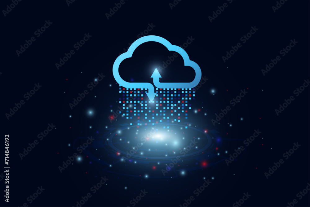 Aufkleber Cloud Computing technology Internet and cyber technology concept. Abstract cloud connection technology on a blue color background. Cloud Computing network with internet icons. Vector and Illustration