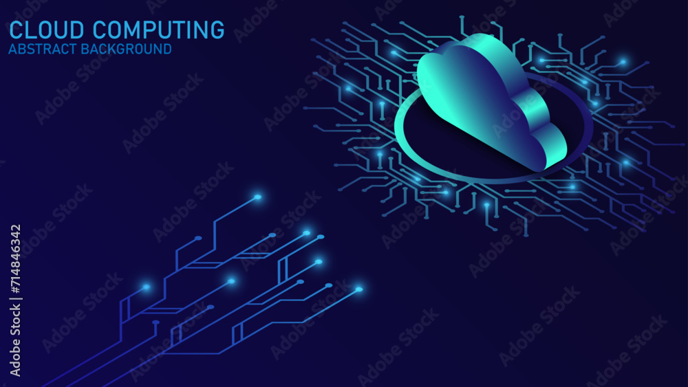 Leinwandbilder Database server cloud network isometric background. Data security modern concept. A transparent shield of the Cloud database from virus attacks and hackers. vector illustration..