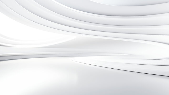 Abstract white room with wave lines pattern, 3D illustration.