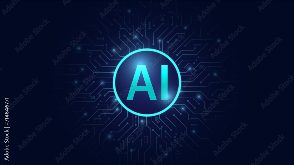 Aufkleber AI chip digital technology on a Dark blue background. AI computer processor. Digital technology artificial intelligence concept design. Modern technology design. CPU and circuit board background.