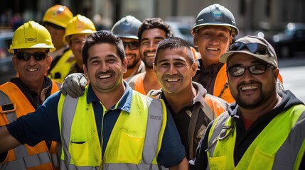 Self-confident construction workers standing together group photo high quality images