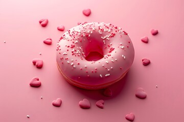Pink donuts with sprinkles on background.