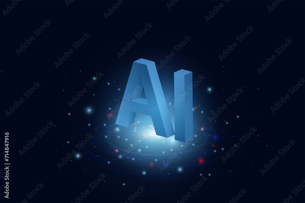 Poster AI chip digital technology on a Dark blue background. AI computer processor. Digital technology artificial intelligence concept design. Modern technology design. CPU and circuit board background.